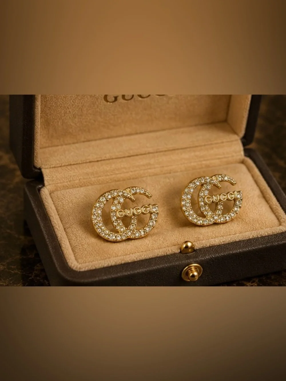 Gold Tone Crystal Interlocking Circle Statement Stud Earrings